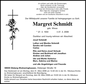 Traueranzeige von Margret Schmidt von Tageszeitung