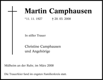 Traueranzeige von Martin Camphausen von Tageszeitung