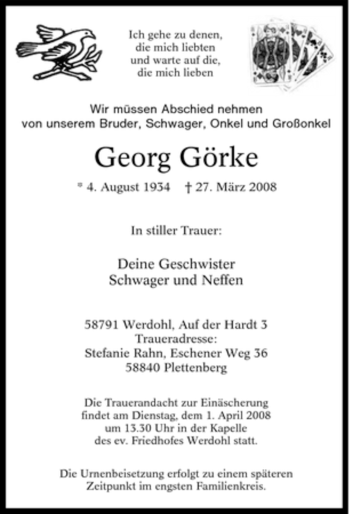 Traueranzeige von Georg Görke von Tageszeitung