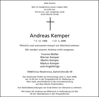 Traueranzeige von Andreas Kemper von Tageszeitung
