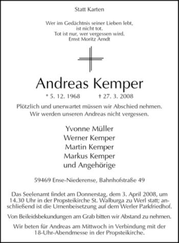 Traueranzeige von Andreas Kemper von Tageszeitung
