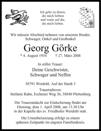 Traueranzeige von Georg Görke von Tageszeitung