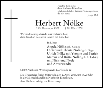 Traueranzeige von Herbert Nölke von Tageszeitung