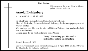 Traueranzeige von Arnold Lichtenberg von Tageszeitung