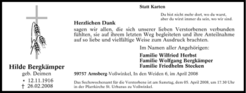 Traueranzeige von Hilde Bergkämper von Tageszeitung