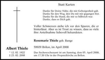 Traueranzeige von Albert Thiele von Tageszeitung