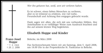Traueranzeige von Franz-Josef Hoppe von Tageszeitung