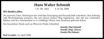 Traueranzeige von Hans Walter Schmidt von Tageszeitung