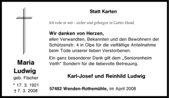 Traueranzeige von Maria Ludwig von Tageszeitung