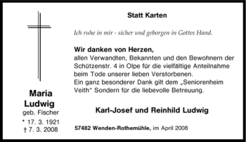 Traueranzeige von Maria Ludwig von Tageszeitung