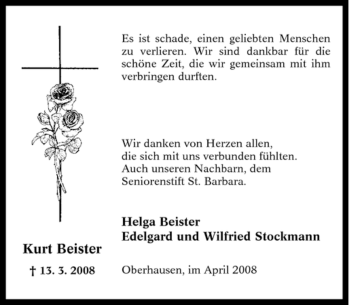 Traueranzeige von Kurt Beister von Tageszeitung