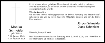 Traueranzeige von Monika Schneider von Tageszeitung
