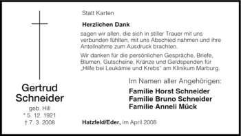 Traueranzeige von Gertrud Schneider von Tageszeitung