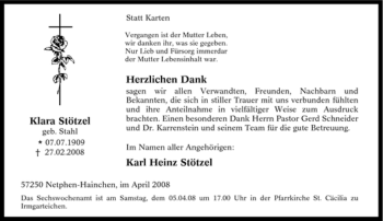 Traueranzeige von Klara Stötzel von Tageszeitung