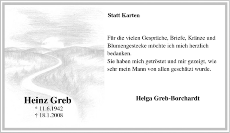  Traueranzeige für Heinz Greb vom 04.04.2008 aus Tageszeitung