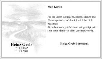 Traueranzeige von Heinz Greb von Tageszeitung