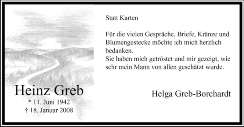  Traueranzeige für Heinz Greb vom 04.04.2008 aus Tageszeitung