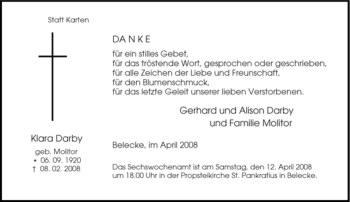 Traueranzeige von Klara Darby von Tageszeitung