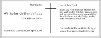 Traueranzeige von Wilhelm Geilenbrügge von Tageszeitung