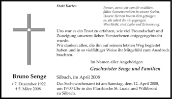 Traueranzeige von Bruno Senge von Tageszeitung