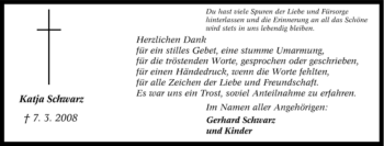 Traueranzeige von Katja Schwarz von Tageszeitung