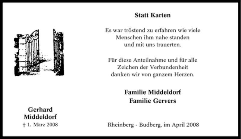  Traueranzeige für Gerhard Middeldorf vom 05.04.2008 aus Tageszeitung