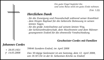 Traueranzeige von Johannes Cordes von Tageszeitung