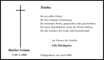 Traueranzeige von Marlies Grimm von Tageszeitung