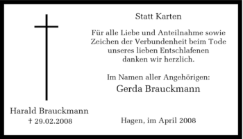Traueranzeige von Harald Brauckmann von Tageszeitung