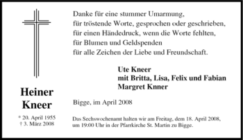 Traueranzeige von Heiner Kneer von Tageszeitung