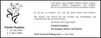 Traueranzeige von Günter Kaiphas von Tageszeitung