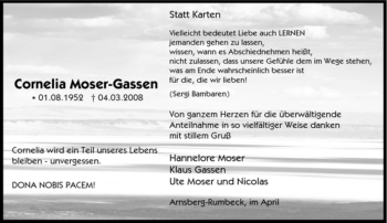 Traueranzeige von Cornelia Moser-Gassen von Tageszeitung