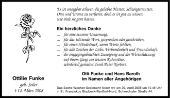Traueranzeige von Ottilie Funke von Tageszeitung