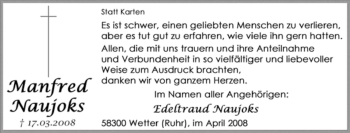 Traueranzeige von Manfred Naujoks von Tageszeitung