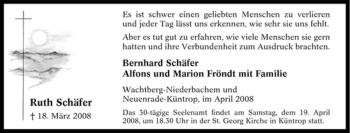 Traueranzeige von Ruth Schäfer von Tageszeitung