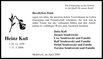 Traueranzeige von Heinz Kuß von Tageszeitung