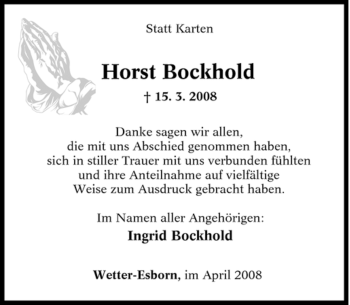 Traueranzeige von Horst Bockhold von Tageszeitung