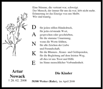Traueranzeige von Artur Nowack von Tageszeitung