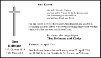 Traueranzeige von Otto Kollmann von Tageszeitung