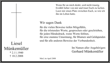 Traueranzeige von Liesel Münkemüller von Tageszeitung