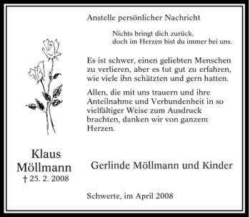 Traueranzeige von Klaus Möllmann von Tageszeitung