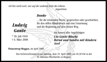 Traueranzeige von Ludwig Gante von Tageszeitung