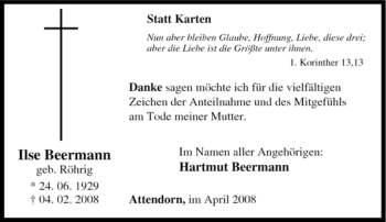 Traueranzeige von Ilse Beermann von Tageszeitung