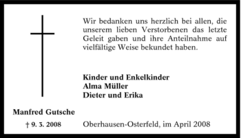 Traueranzeige von Manfred Gutsche von Tageszeitung