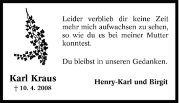 Traueranzeige von Karl Kraus von Tageszeitung