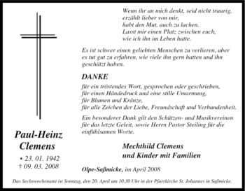 Traueranzeige von Paul-Heinz Clemens von Tageszeitung