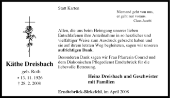 Traueranzeige von Käthe Dreisbach von Tageszeitung