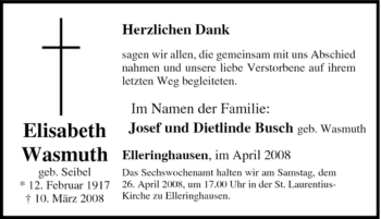 Traueranzeige von Elisabeth Wasmuth von Tageszeitung