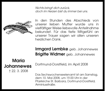 Traueranzeige von Maria Johannewes von Tageszeitung