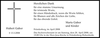 Traueranzeige von Hubert Gabor von Tageszeitung